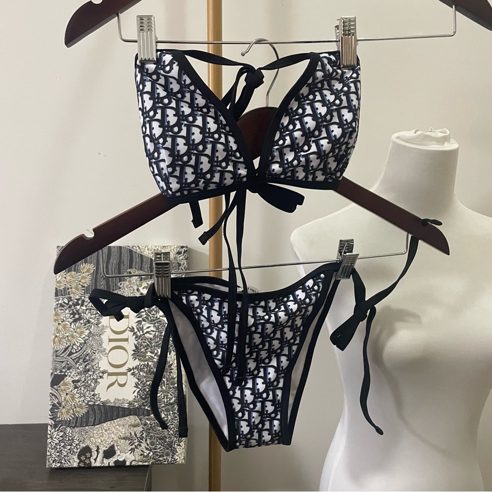 Dior Blue and White Monogram Tie-Side Bikini